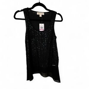 NWT MICHAEL Michael Kors Black Sheer Leopard Print Tank Top